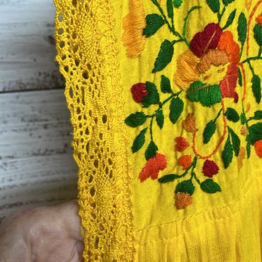 Embroidered Mexican Dress Yellow Small - image 3
