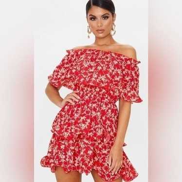 Pretty Little Thing Red Floral Print Chiffon Bard… - image 1
