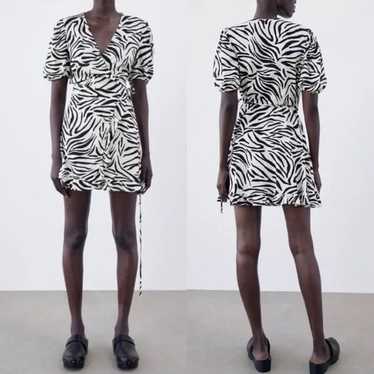 ZARA Wrap Dress Animal Zebra Print Black & White
