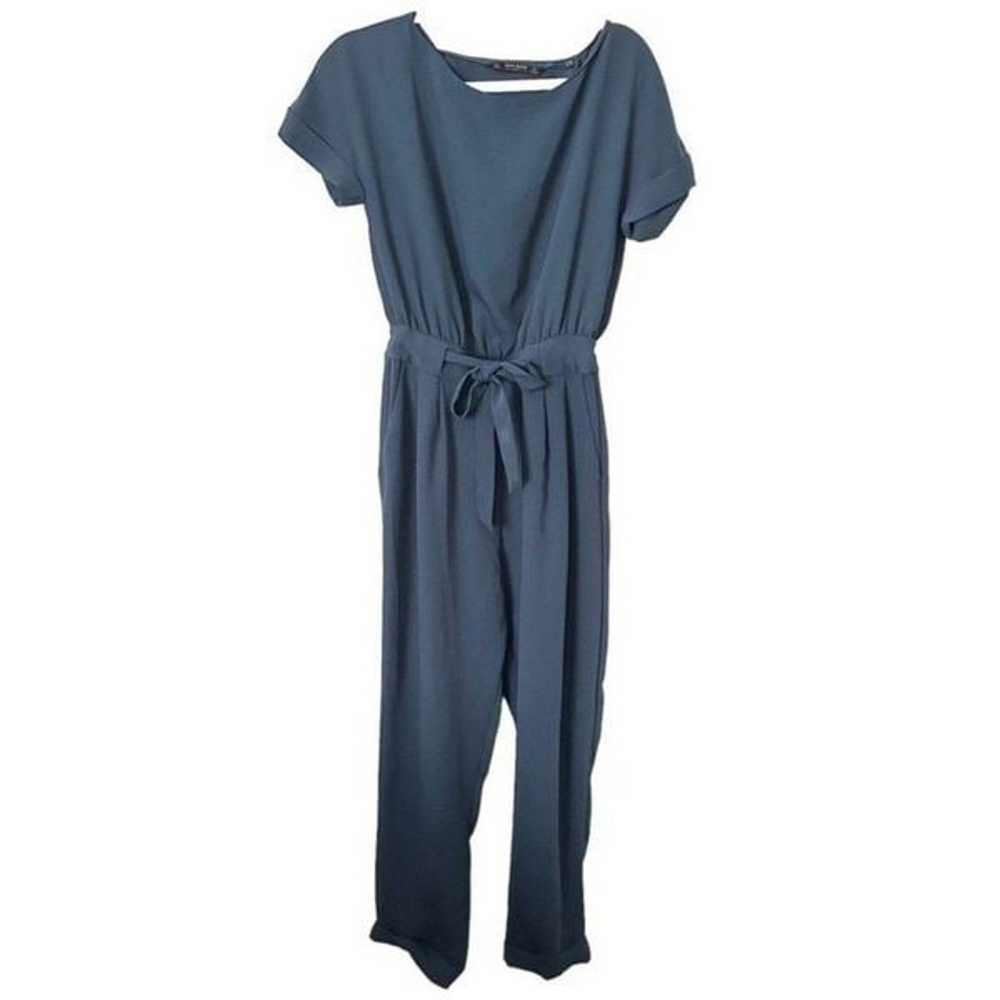 ZARA Tie Front Ankle Jumpsuit in Teal Sz Small - image 3