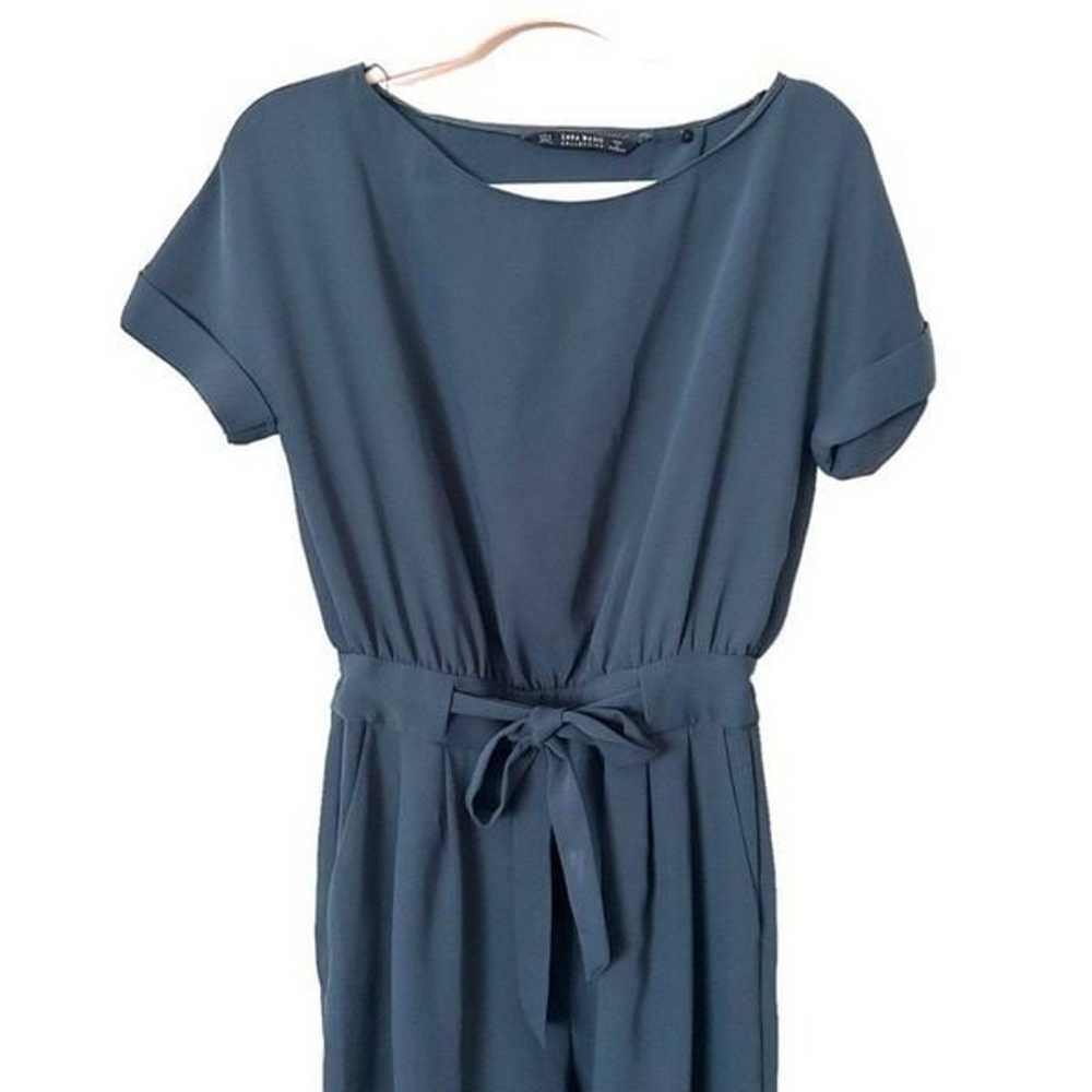 ZARA Tie Front Ankle Jumpsuit in Teal Sz Small - image 6