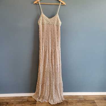 A'reve Women's S Taupe Crochet Lace Over Tiered R… - image 1