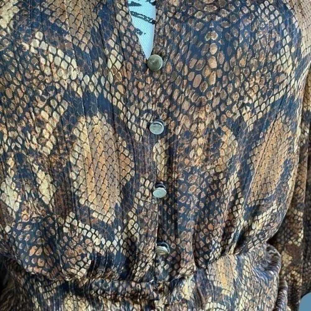 ZARA Ruched Animal Snake Print Mini Dress Brown M - image 7