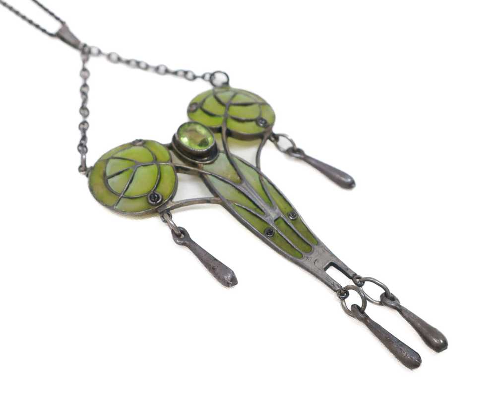 Art Nouveau Plique-a-Jour Necklace - image 2