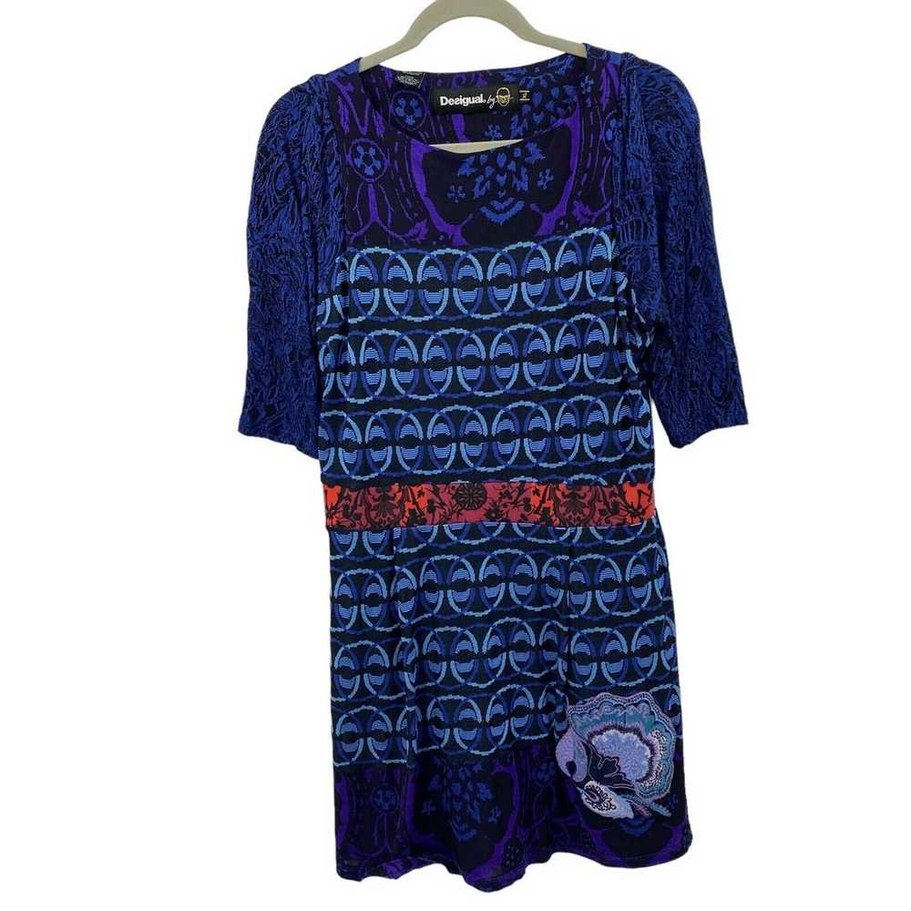 Desigual Dress Women Size XL Blue Geometric Embro… - image 12