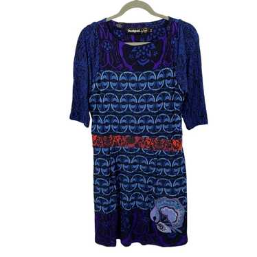 Desigual Dress Women Size XL Blue Geometric Embro… - image 1