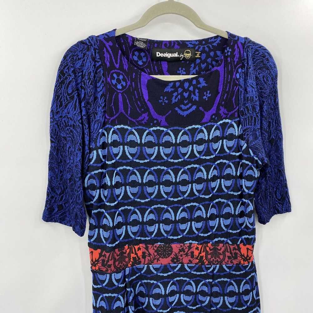 Desigual Dress Women Size XL Blue Geometric Embro… - image 2
