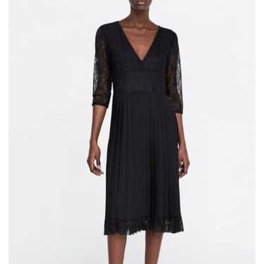 Zara Midi Lace-Back Pleated Dress Black Small