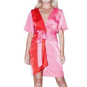 Never Fully Dressed Pink And Red Wrap Dress Size … - image 1