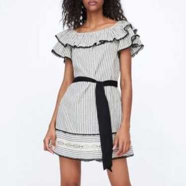 Zara Striped Flutter Sleeve Mini Dress Size Small 