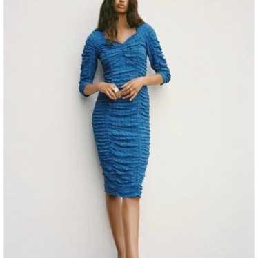 Zara Ruched Three Quarter Sleeves Midi Dress Size 