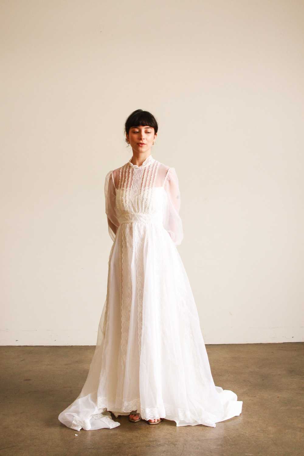 1960s White Balloon Sleeve Pleated Wedding Gown - image 2