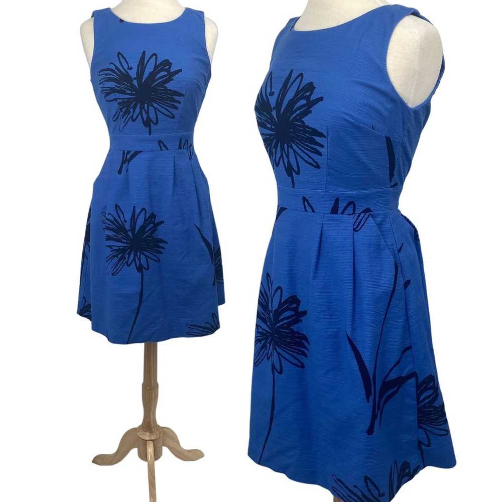 Boden Fit & Flare Dress Flattering Blue Textured … - image 1