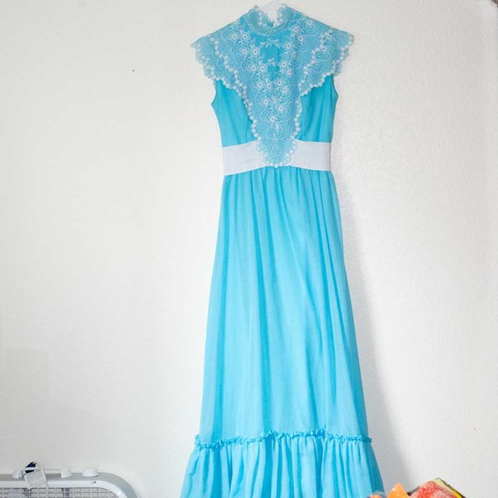 Vintage 1970s Light Blue Maxi Dress 24" waist - image 2