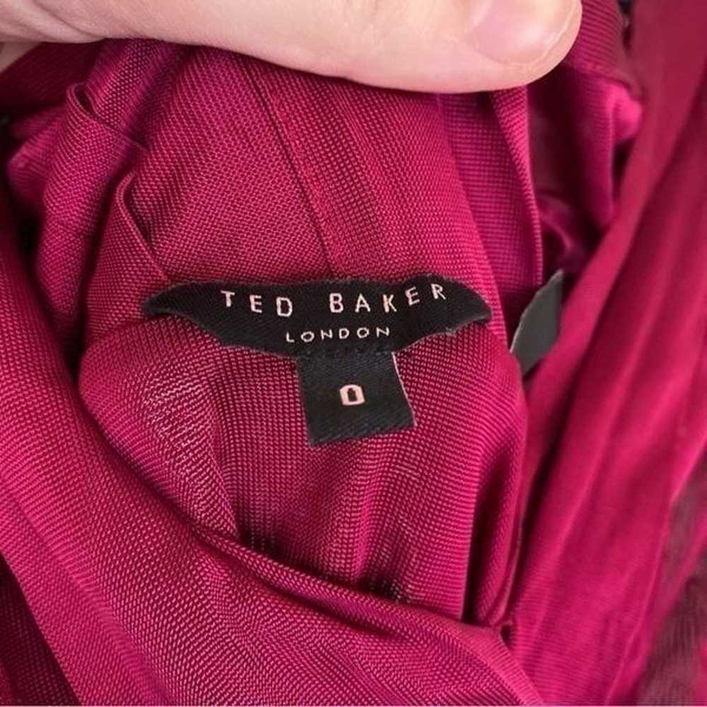 TED BAKER Magenta Pink Dress Red Sash Black Mesh … - image 4