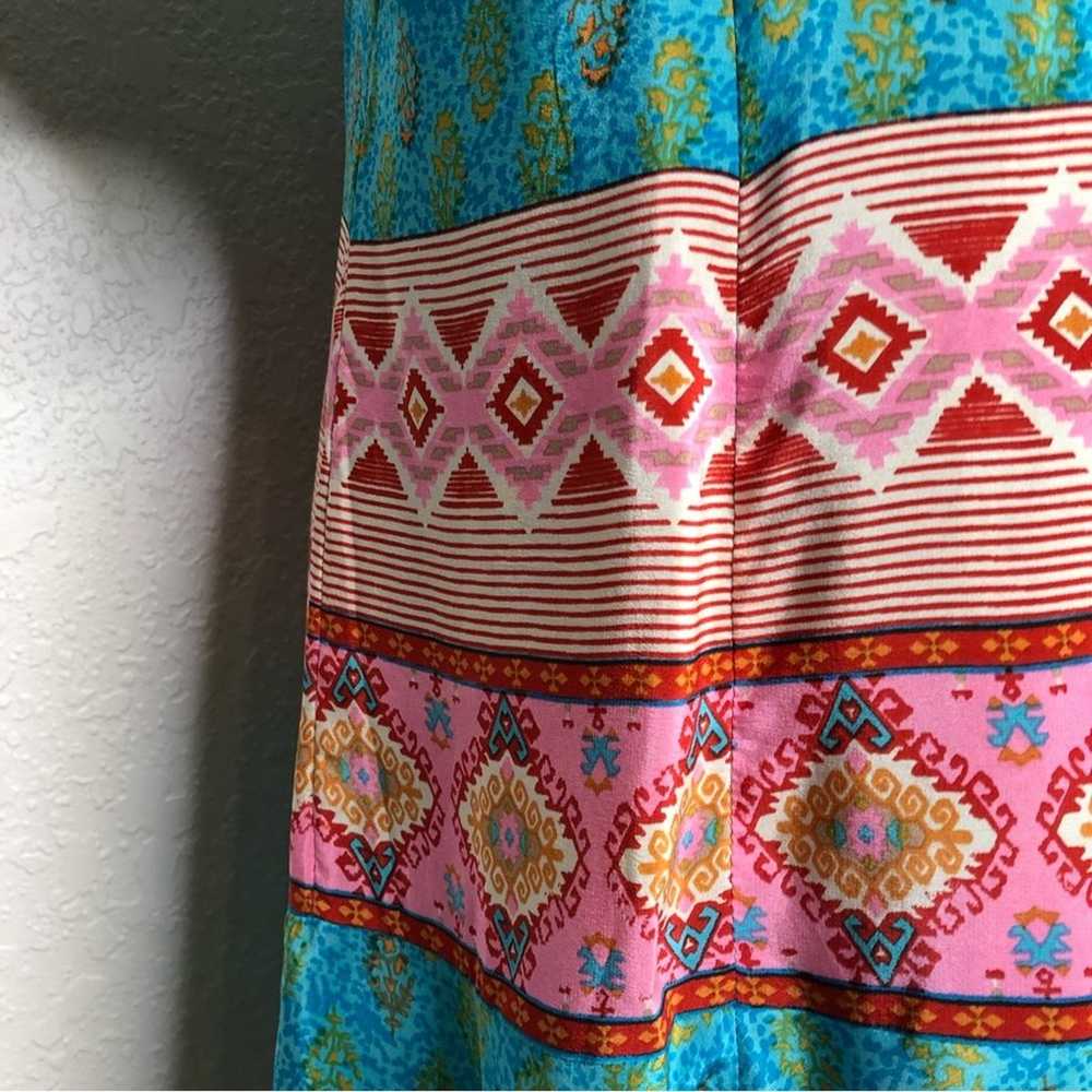 Tolani blue pink orange mixed print silk dress si… - image 10