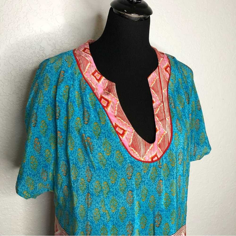 Tolani blue pink orange mixed print silk dress si… - image 2