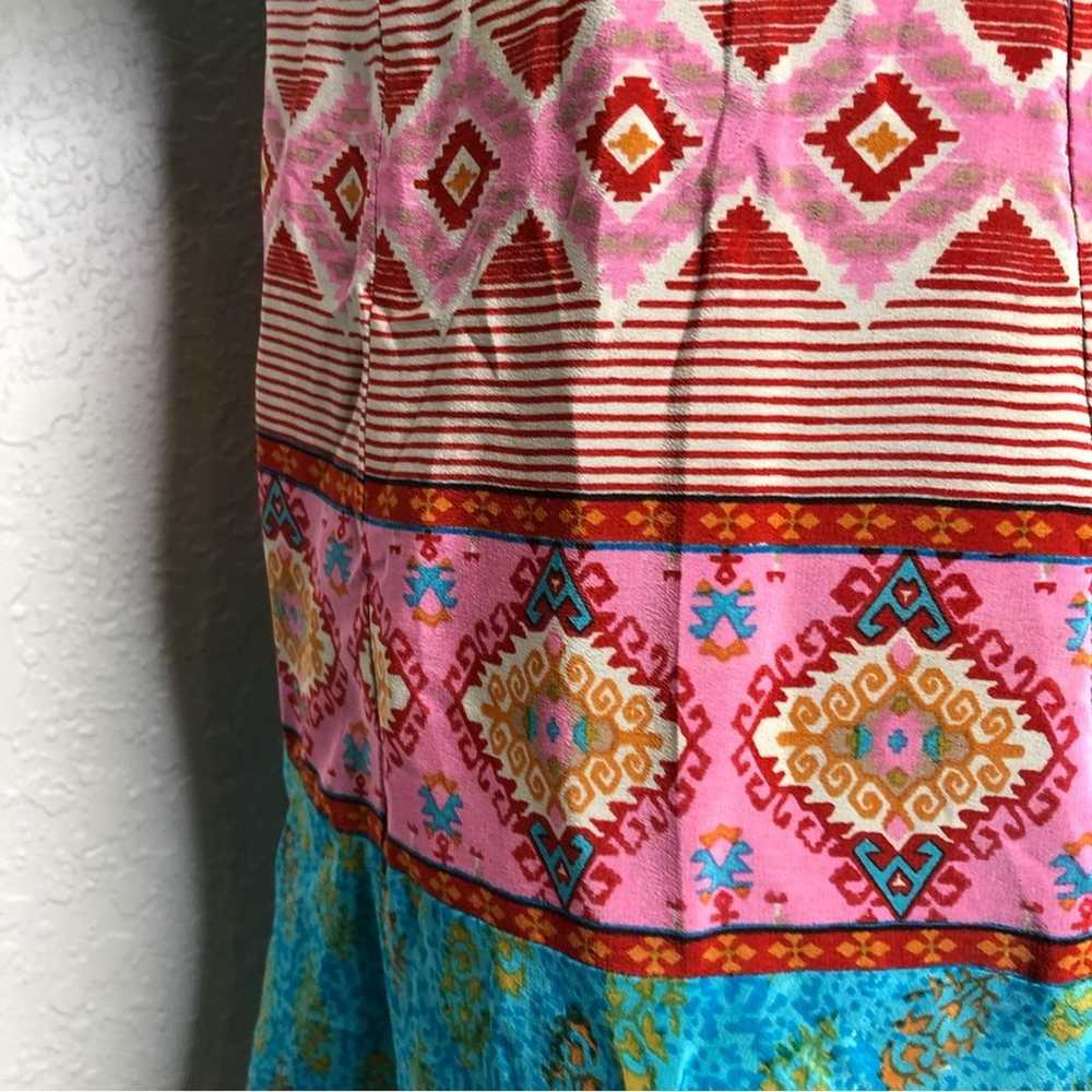 Tolani blue pink orange mixed print silk dress si… - image 3