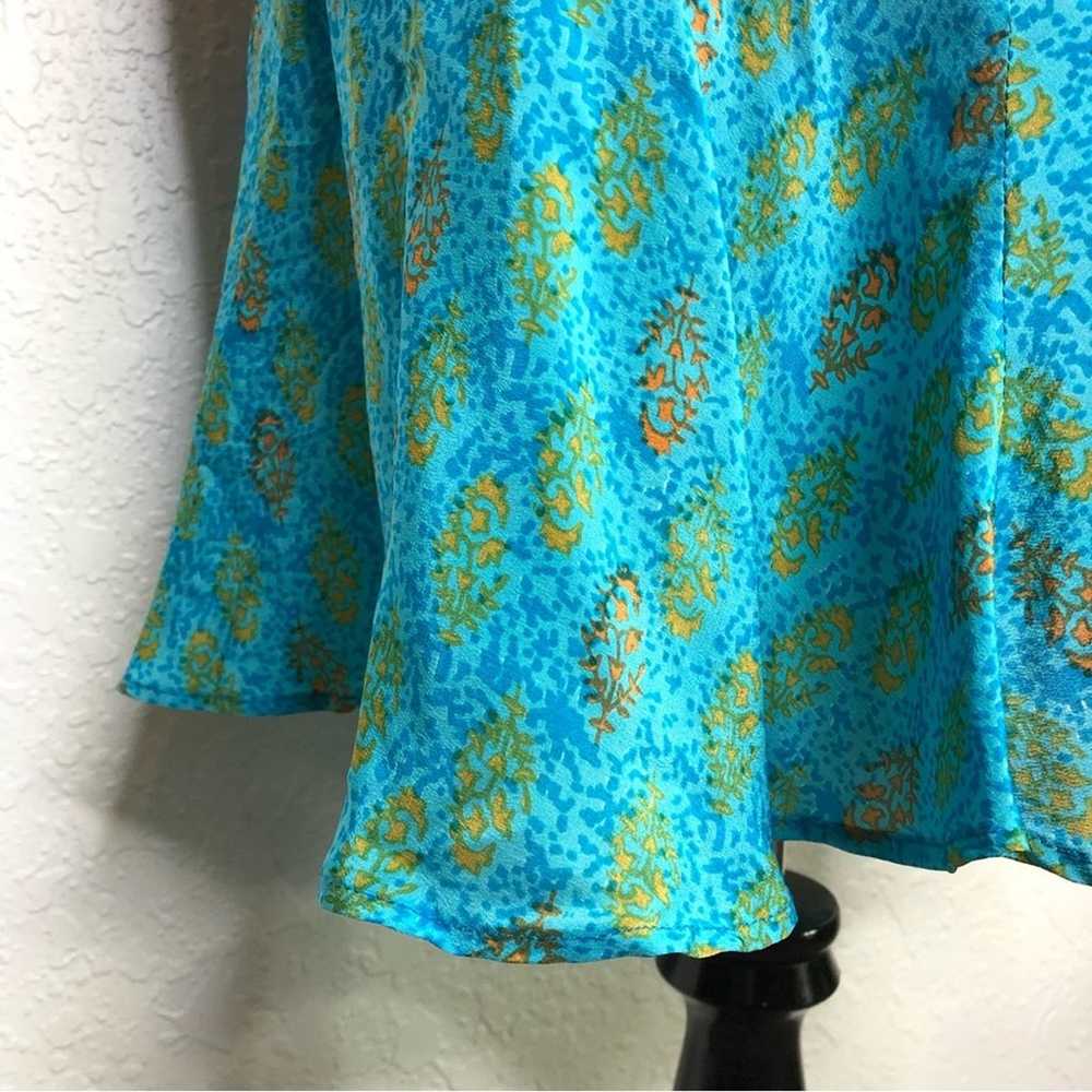 Tolani blue pink orange mixed print silk dress si… - image 5