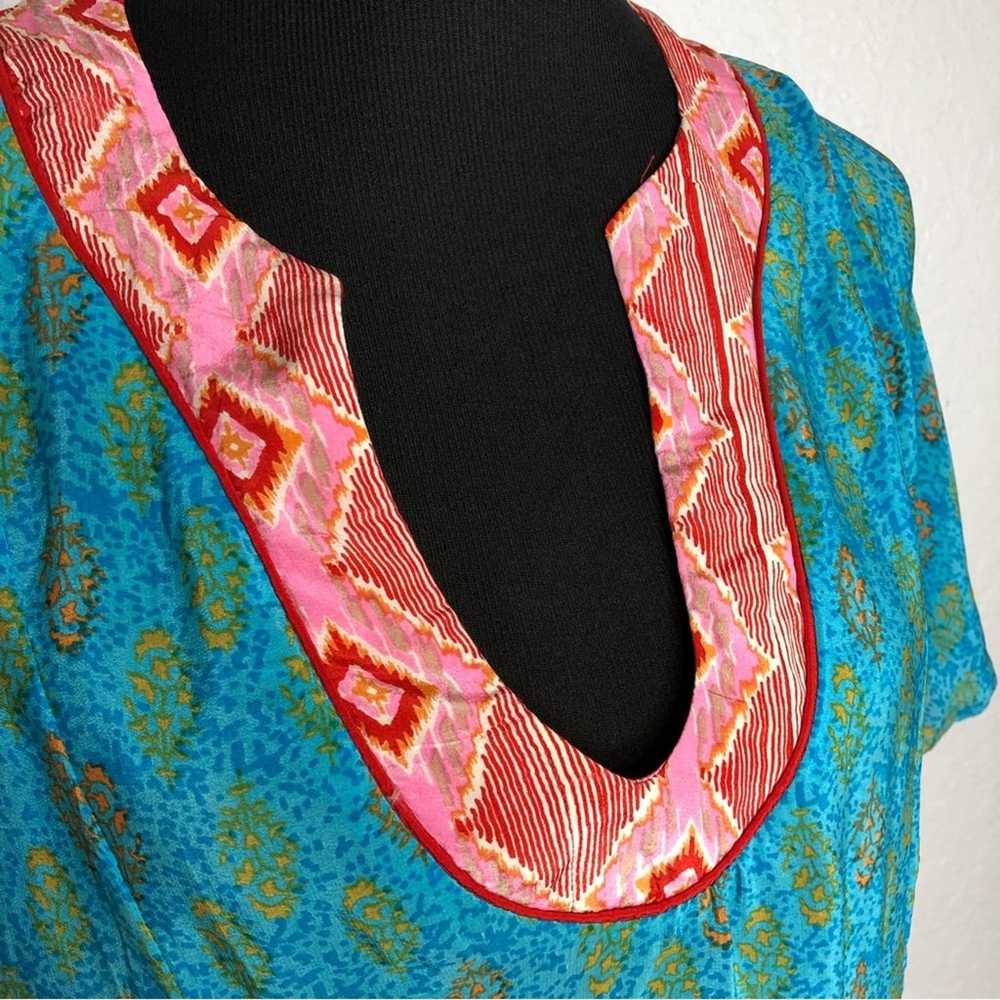 Tolani blue pink orange mixed print silk dress si… - image 6