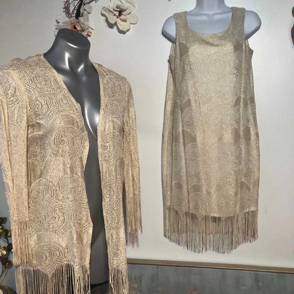 Vintage Fringe Dress Set Gold Creme - image 2