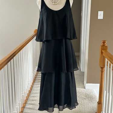 Vtg 1960s Chiffon Tiered Black Dress Sleeveless S… - image 1