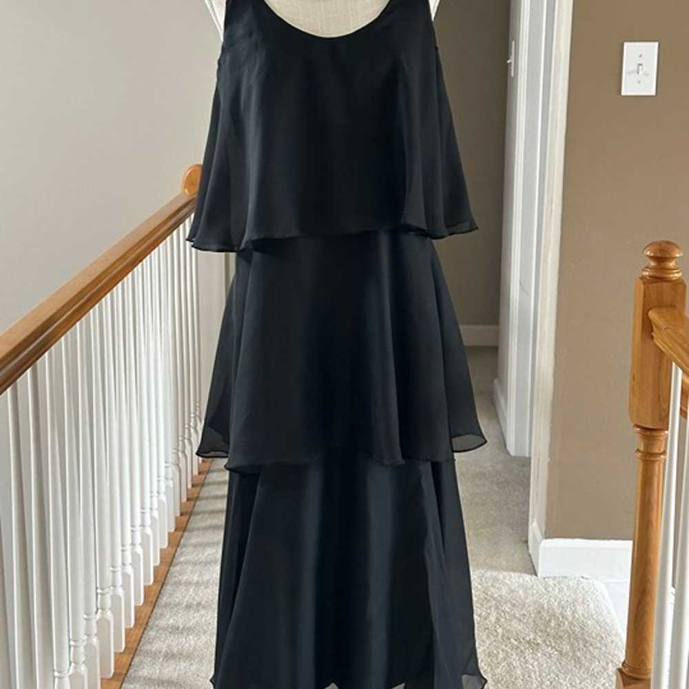 Vtg 1960s Chiffon Tiered Black Dress Sleeveless S… - image 2