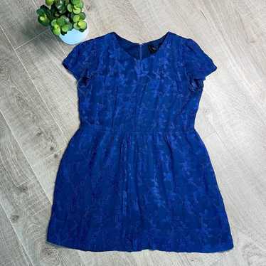 REFORMATION Blue Semi Sheer Floral Overlay Dress - image 1