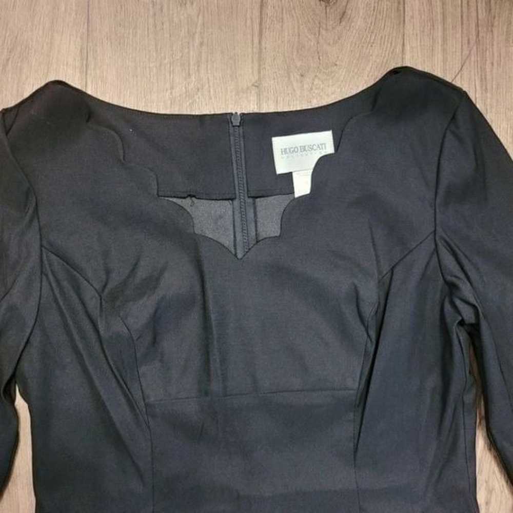 Hugo Buscati Scallop V-Neck Dress Black Size 12 - image 3