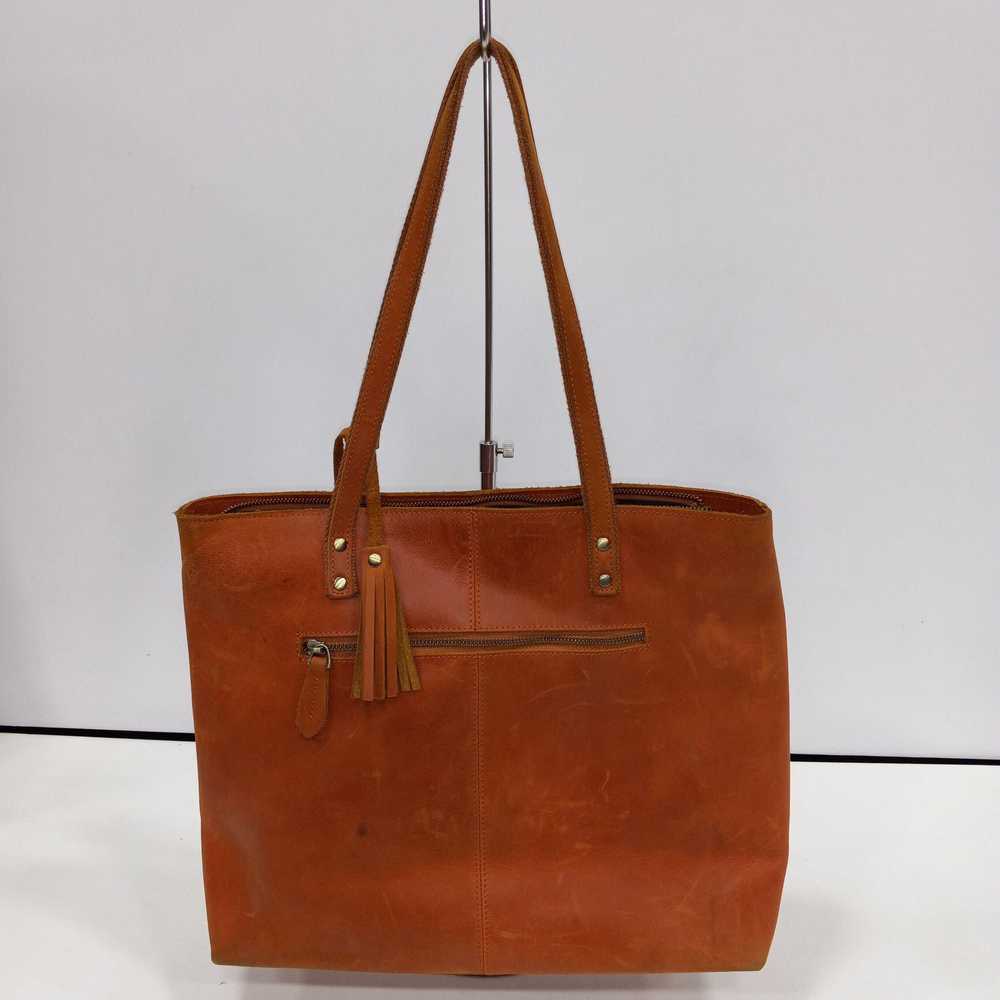 S-Zone Brown Cowhide Leather Tote Bag with Tassels - image 2