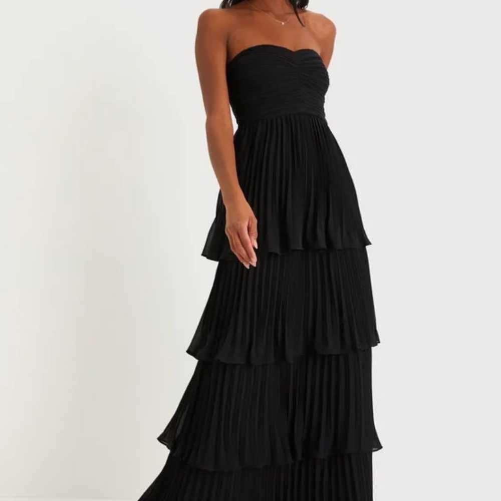 New Lulus Black Strapless Tiered Maxi Dress Size … - image 1