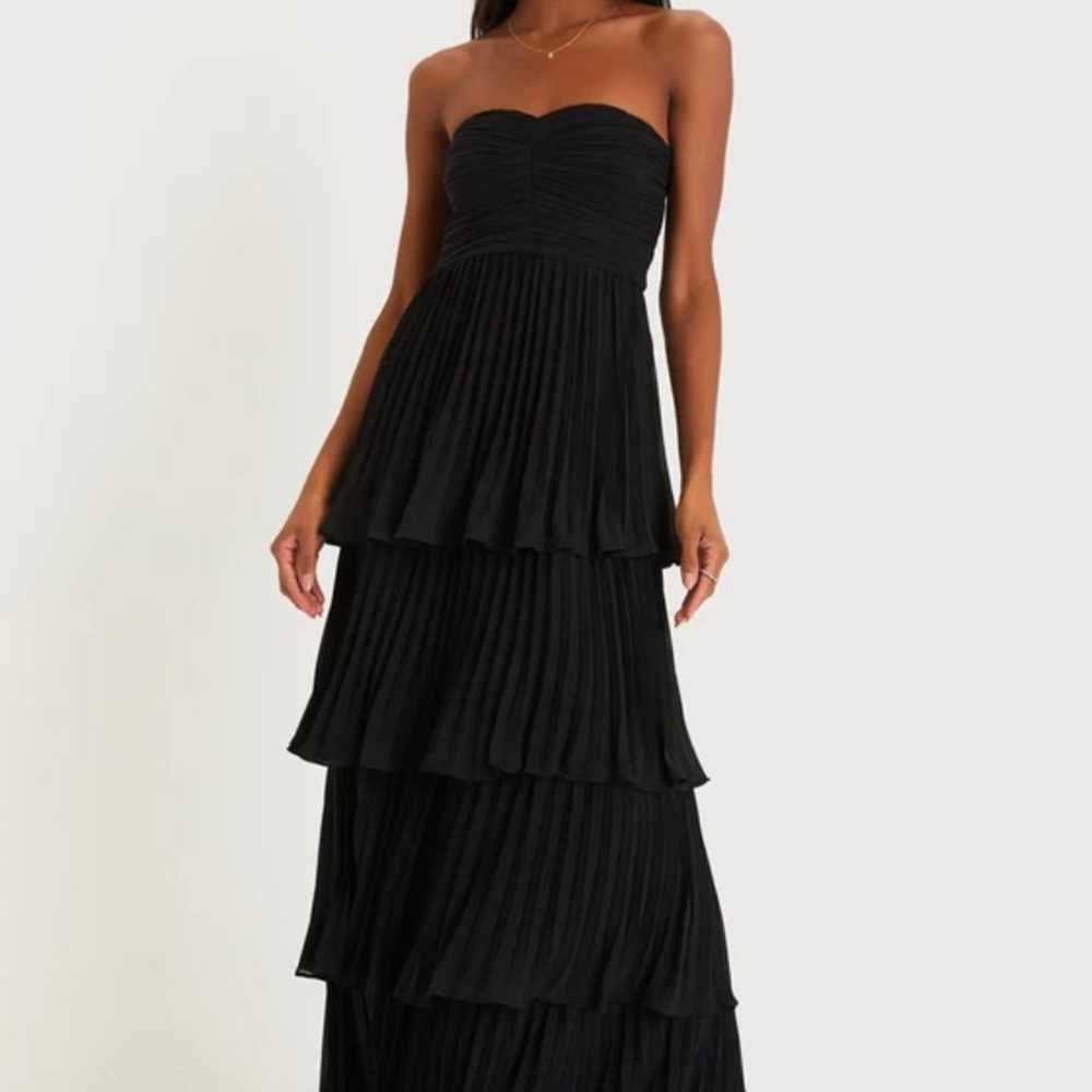 New Lulus Black Strapless Tiered Maxi Dress Size … - image 4