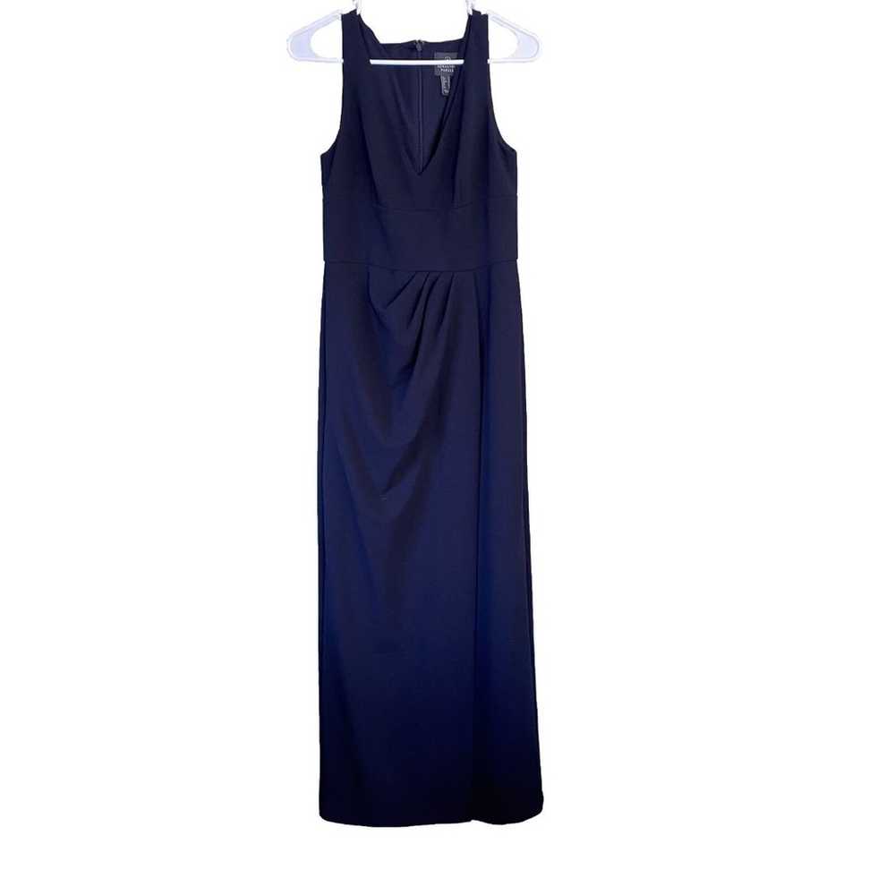 Adrianna Papell Knit Crepe Gown 6 Navy Blue NWOT - image 3