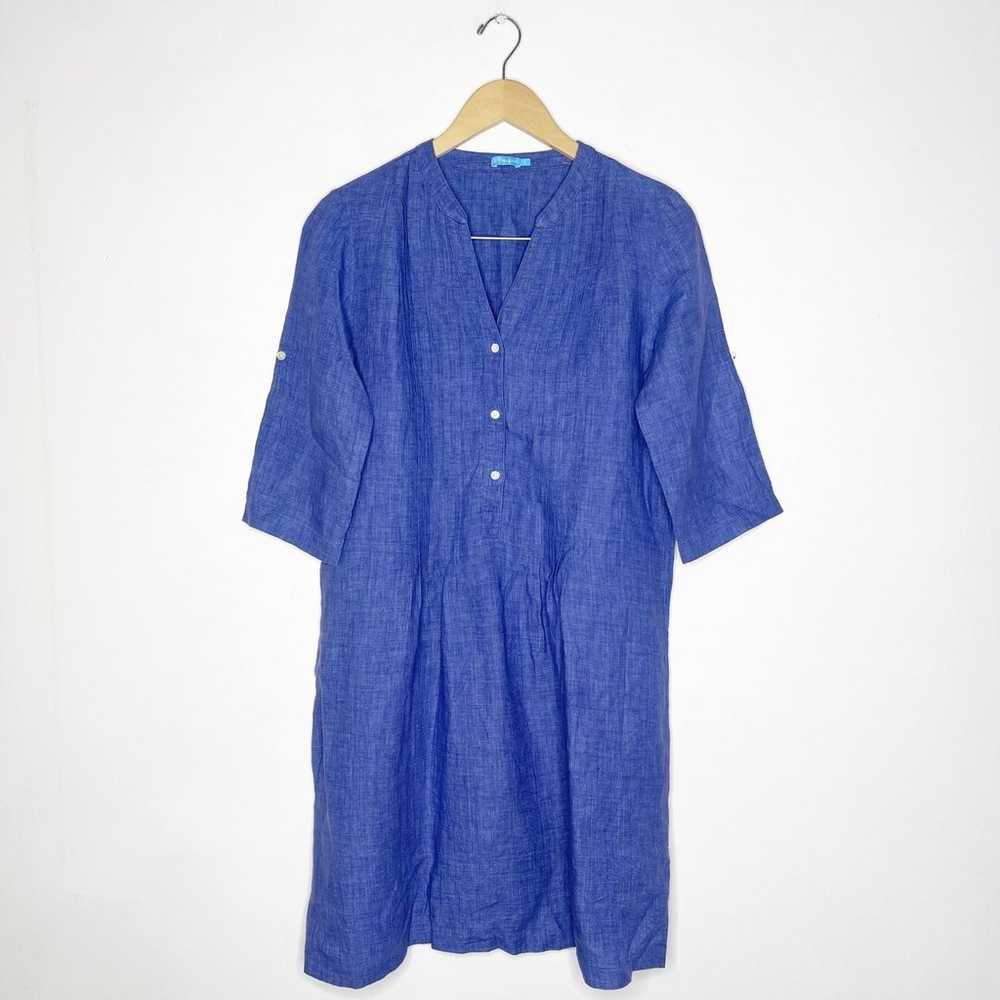 J. McLaughlin Linen Blue Solid Dress Size Small - image 1