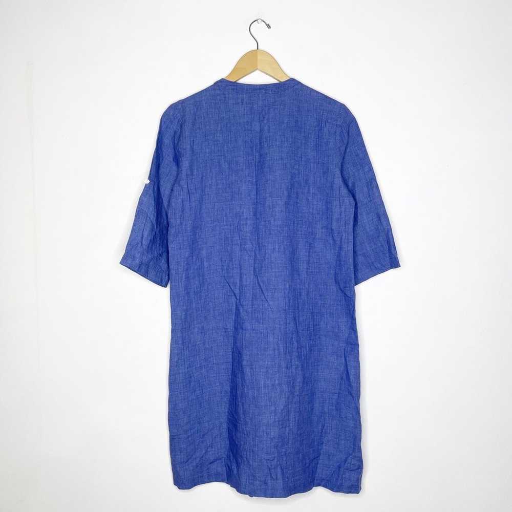 J. McLaughlin Linen Blue Solid Dress Size Small - image 2