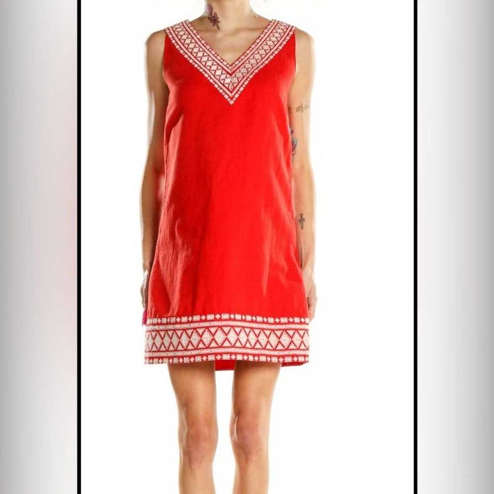 Kate Spade Red Linen Laureen Shift Dress White Em… - image 2