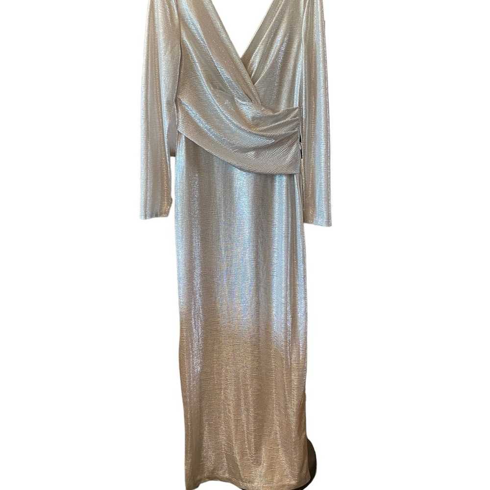 Eliza J silver metallic faux wrap long sleeve max… - image 3