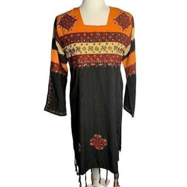 Handmade Embroidered Tunic Shift Dress S Black Be… - image 1