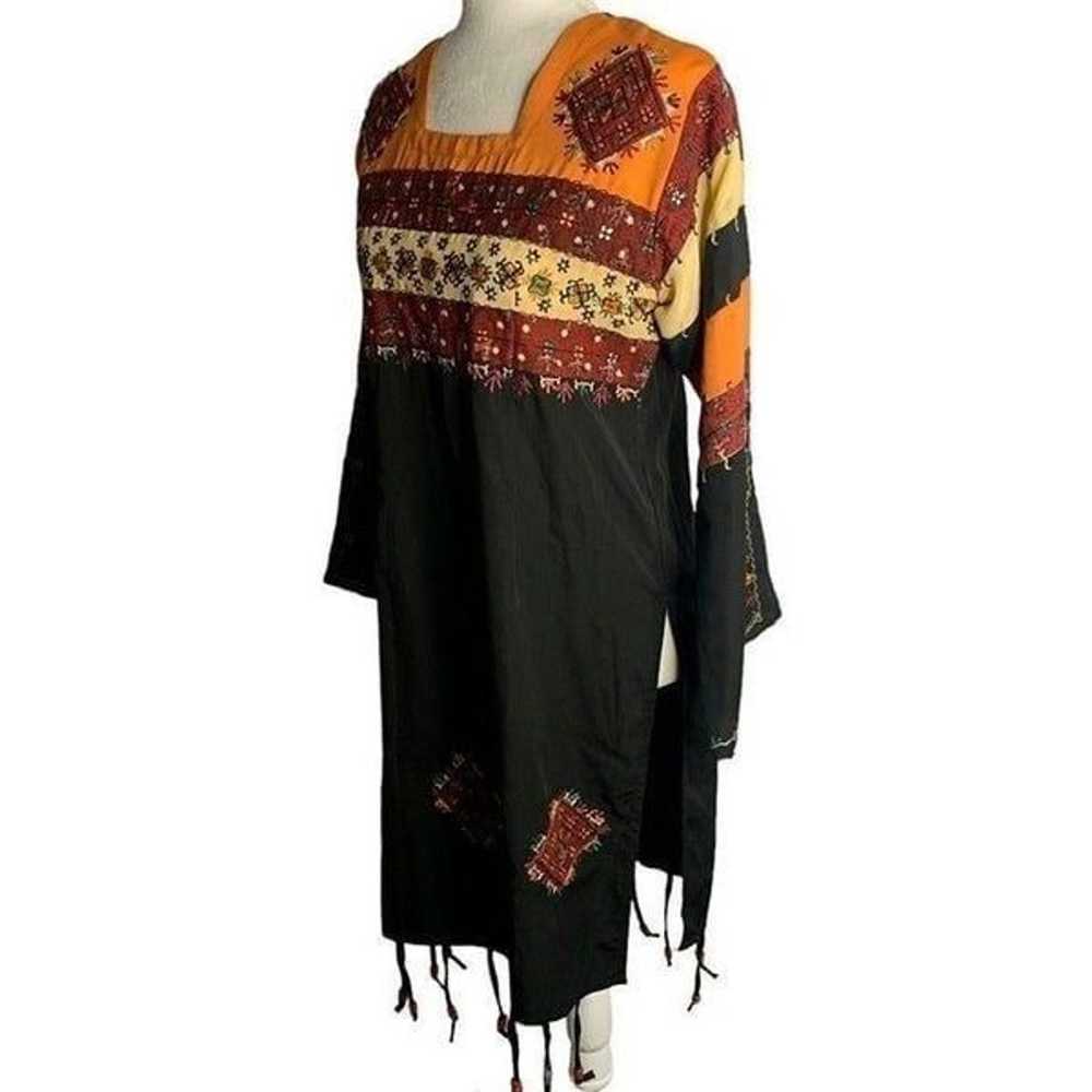 Handmade Embroidered Tunic Shift Dress S Black Be… - image 3