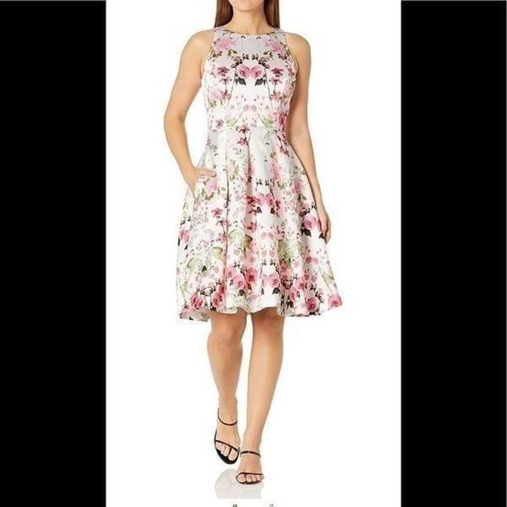 TAHARI/ASL WHITE & PINK SLEEVELESS FLORAL DRESS s… - image 1