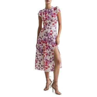 Reiss Livia Floral Printed Cut Out Back Midi Dress