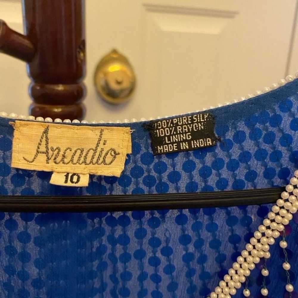 Arcadio Vintage blue silk beaded dress size 10 - image 2