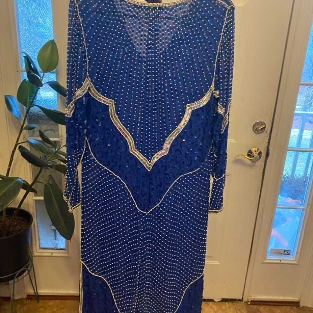 Arcadio Vintage blue silk beaded dress size 10 - image 7