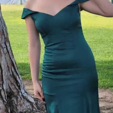Green Slit Off the shoulder prom Dress - image 1