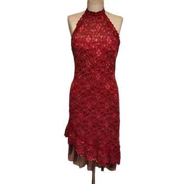 Betsey Johnson Cranberry Red Lace Halter Dress L