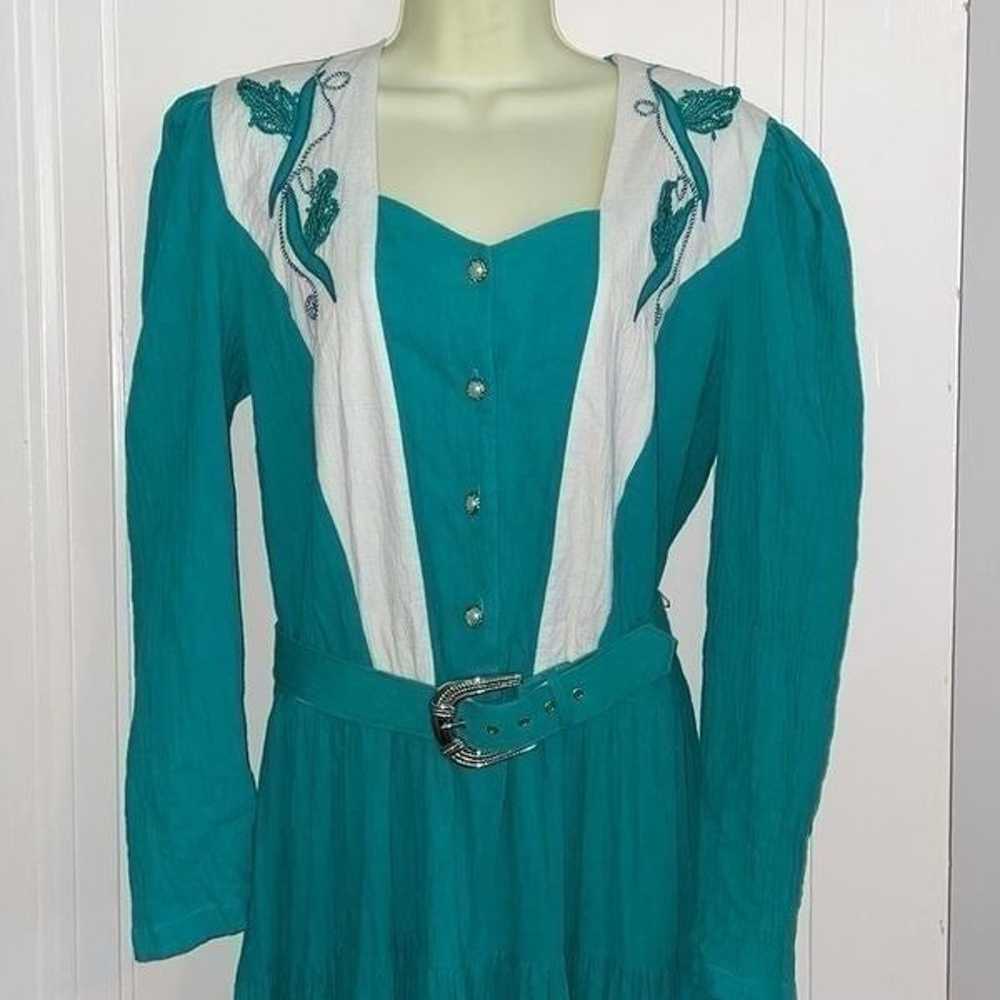 Vtg 80s/90s Lillia Smitty turquoise crinkle cloth… - image 4