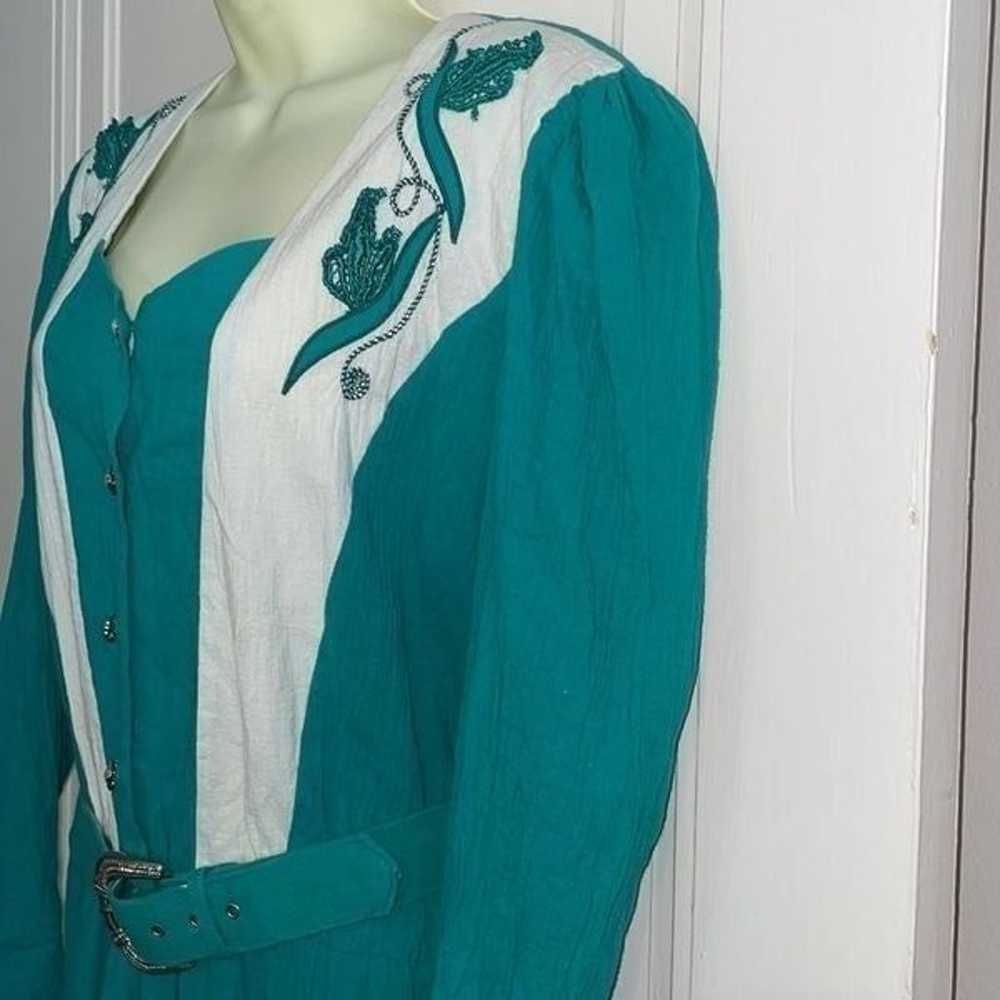 Vtg 80s/90s Lillia Smitty turquoise crinkle cloth… - image 5