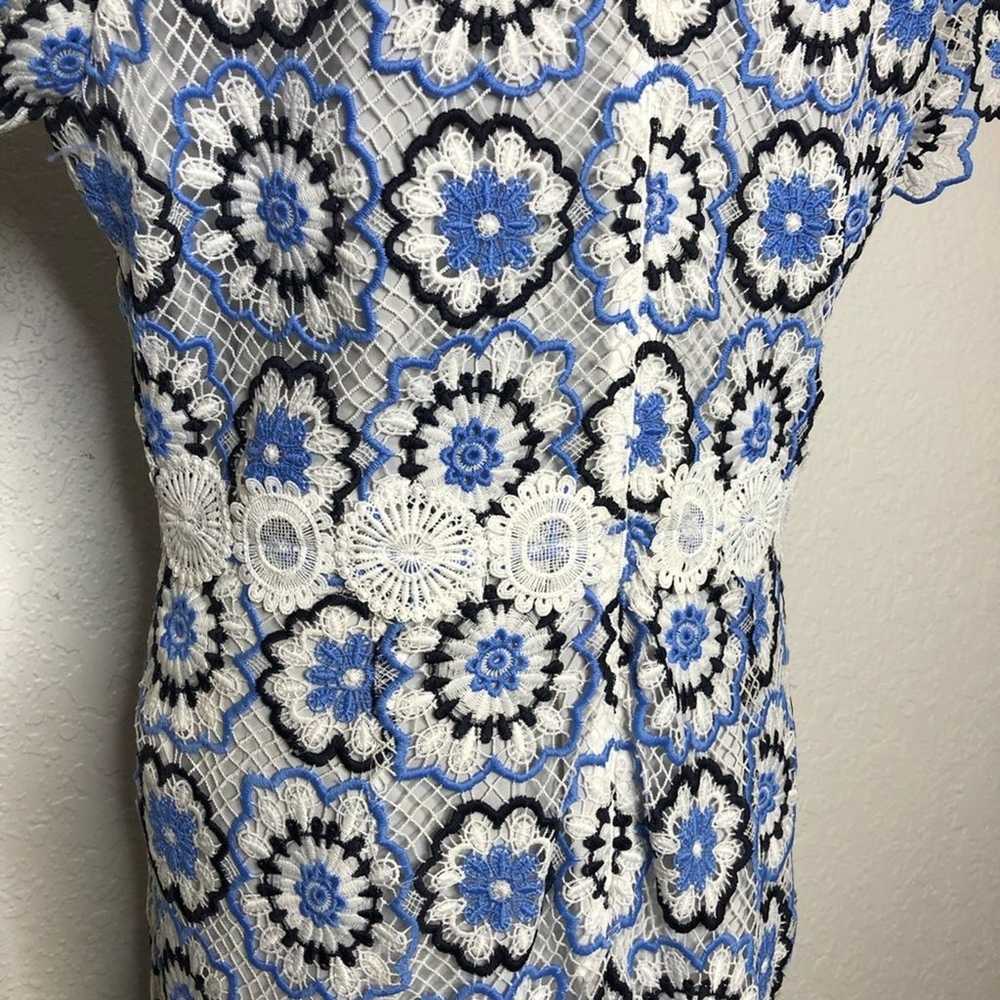 Monique Lhuillier white blue lace crochet overlay… - image 12