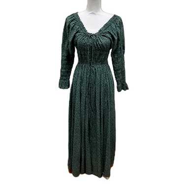 Doen Long Puff Sleeve Maxi Dress Green Floral - M… - image 1