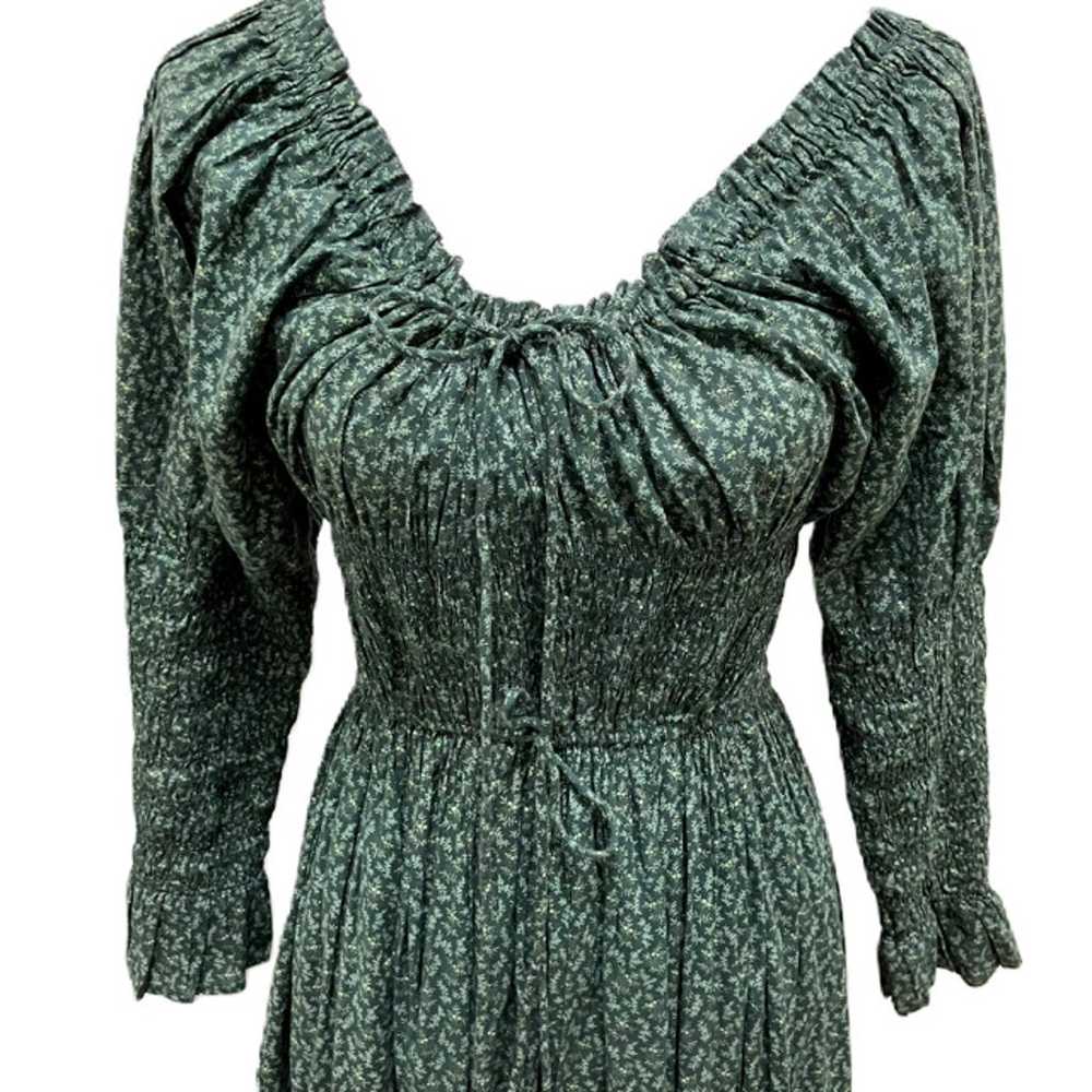 Doen Long Puff Sleeve Maxi Dress Green Floral - M… - image 3